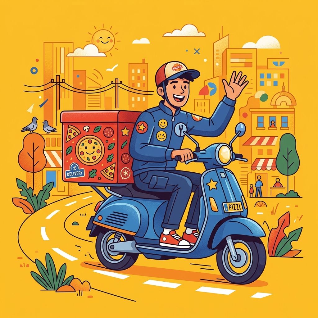 Fast Food Delivery Courier on Scooter